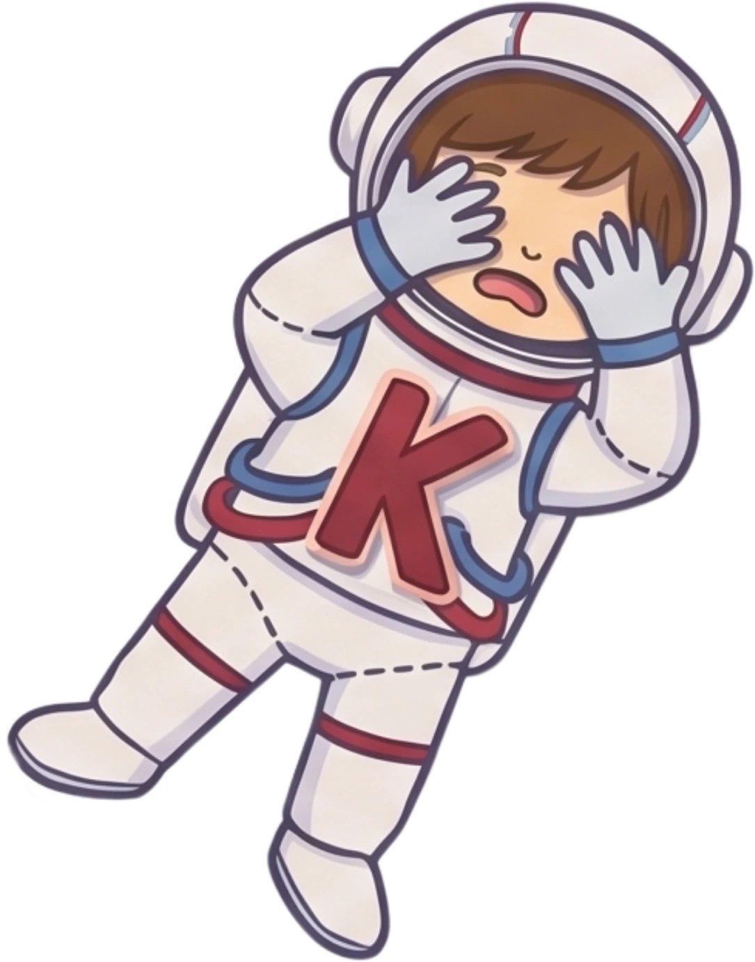 Little K, the astronaut, overwhelmed