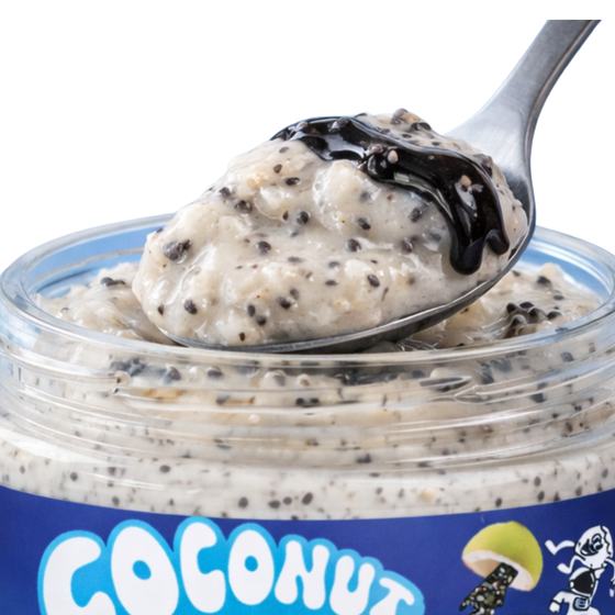 A jar of KOKONUT black sesame coconut pudding